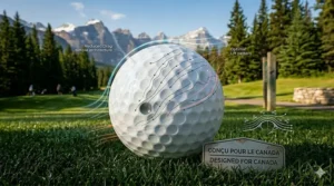 Aerodynamic dimple diagram of soft golf balls with distance showing low drag performance in windy coastal Canadian conditions.