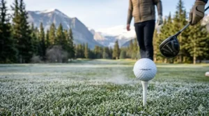 Illustration of a golfer playing tour level golf balls during an early spring round in Ontario.