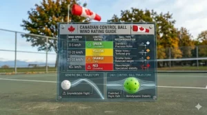 A technical chart rating different control balls for various wind speeds (km/h) common in Canadian provinces.