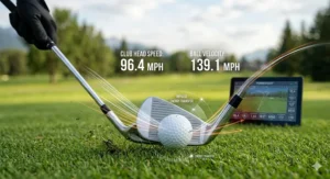 Infographic illustrating swing speed and ball velocity metrics, key components of golf club performance data for Canadian players.