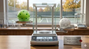 A diagram comparing the weight of standard balls vs. heavier control balls designed for Canadian wind stability.