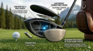 Alt text for image 3: 4K detailed cross-section of a high-launch driver head showing CG placement for players with slow swing speeds.