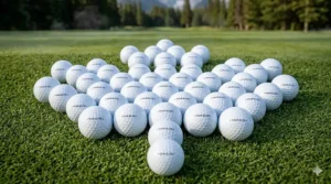 A minimalist illustration of tour level golf balls arranged in the shape of a maple leaf to represent Canadian golf excellence.