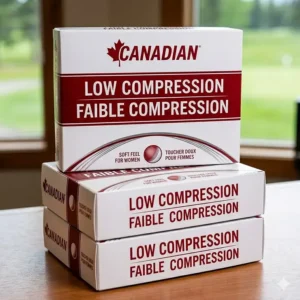 A diagram comparing ball deformation for a standard versus a low compression golf ball using a moderate female swing speed in Canada.