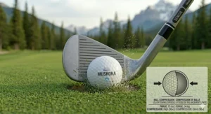 Alt text for image 9: High-detail impact shot of a low-compression golf ball, ideal for slow swing speeds during cool Canadian mornings.