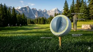 Detailed illustration of clubface compression on soft golf balls with distance to highlight soft feel and explosive energy transfer.