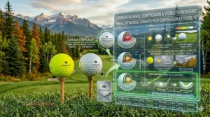 Illustration of golf ball packaging featuring English and French (balles de golf souples) labeling to meet Canadian market standards.