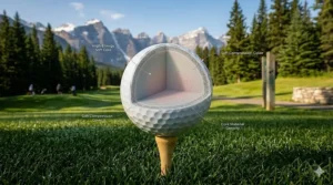 Technical cross-section of soft golf balls with distance showing the high-energy core designed for Canadian climates.