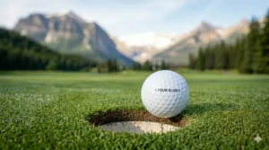 A tour level golf ball rolling toward the cup on a perfectly manicured green at a top-tier British Columbia resort.