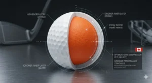 Cross-section diagram of a high-energy core in a two-piece distance golf ball for maximum velocity.