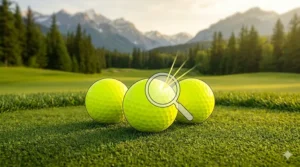 An infographic-style illustration presenting a pricing comparison chart labeled with Canadian currency (C$) for various golf ball quantities, alongside small stack of Loonie icons and Canadian maple leaves.