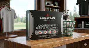 Premium golf ball packaging featuring bilingual English and French labeling for the Canadian market.