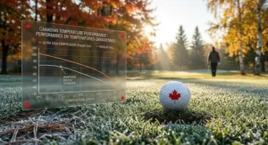Illustration explaining how high compression golf balls maintain energy transfer during chilly Canadian morning rounds.