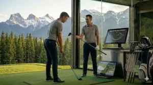 Technical visualization of golf ball flight performance and custom fitting benefits for golfers with a 10-20 handicap in Canada; balles de golf pour handicap 10-20.