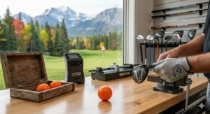 Pack of durable, professional-grade orange golf balls. / Paquet de balles de golf orange durables de qualité professionnelle.