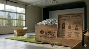 Illustration of fast shipping for bulk golf balls for practice (balles de golf en vrac) delivered across Canada.