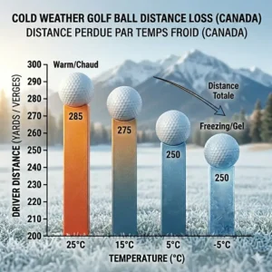 Illustration of a putter striking a ball on a frost-tipped green, highlighting the change in feel and "click."