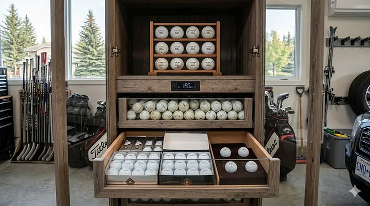 Golfer teeing off with a stunning Canadian Rocky Mountains backdrop. when to upgrade from beginner balls