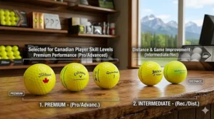A performance chart comparing the trajectory and spin rate of yellow versus white golf balls.