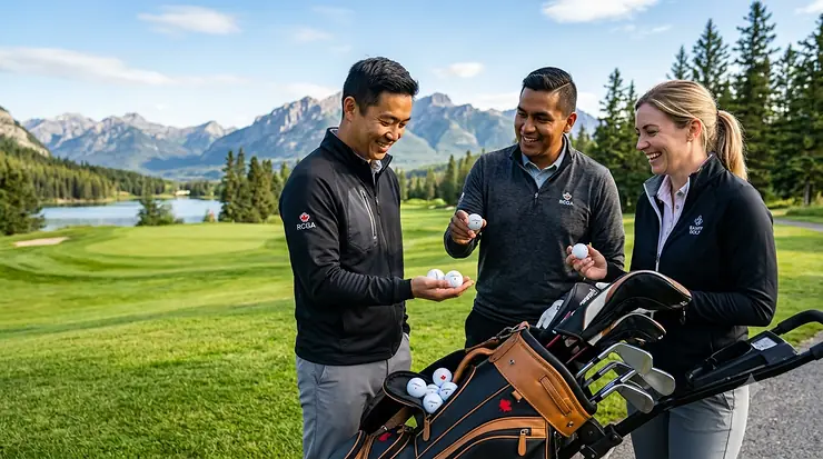 Illustration showing low versus high compression golf ball performance.