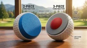 Diagram comparing the internal layers of two-piece and three-piece golf balls.