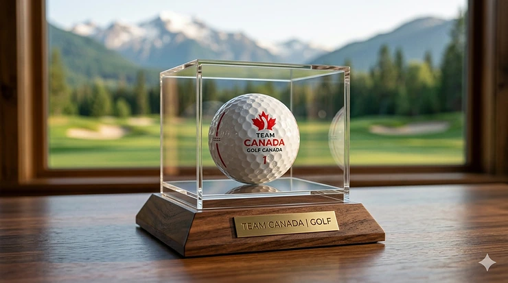 A display of premium quality used golf balls ready for play on a Canadian golf course.