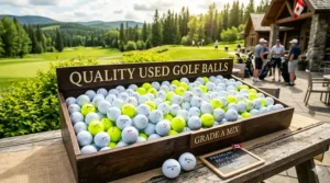 A bucket filled with high-quality used golf balls for Canadian golfers.