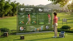 Icons representing golf ball control for short game and long game play.
