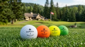 Cross-section view of soft-feel matte finish golf balls. / Vue en coupe de balles de golf à fini mat au toucher doux.