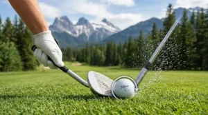 Close-up of a wedge shot demonstrating high spin rate for stopping power.