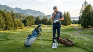 Golfer deciding between stand bag vs carry bag for Canadian course terrain.