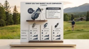 Chart comparing features, durability, and value for the best Sunday golf bags available on the Canadian market.