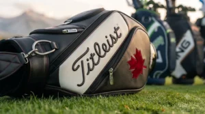 Velour-wrapped multi-way top divider system on a premium tour staff golf bag, designed to protect graphite shafts for Canadian golfers.