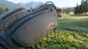 Durable, weather-resistant material on hybrid golf bags designed to withstand changing Canadian climate conditions.