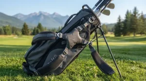 Ergonomic double-strap design on hybrid golf bags for comfortable walking across Canadian golf courses.