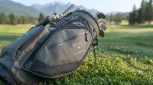 Sealed waterproof valuables pocket on hybrid golf bags protecting gear from unexpected morning dew or rain on the links.