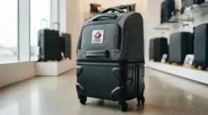 Internal backbone support pole protecting driver shafts inside a soft golf travel bag during transit.