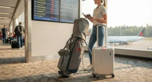 A compact women's golf stand bag that is easy to transport for Canadian golfers traveling to different provinces.