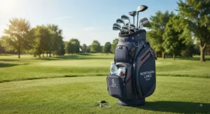 Professional men's golf bag with an integrated cooler pocket for refreshments