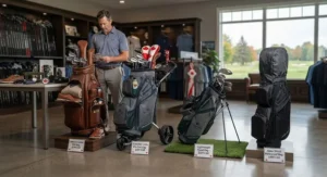 An assortment of top-rated 14-way golf bags displayed side by side to help Canadian golfers choose the right model.