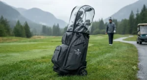 Waterproof wheeled golf bag equipped with a rain hood for unpredictable Canadian weather