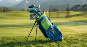 Complete starter kit featuring junior golf clubs and a durable stand bag suitable for kids.