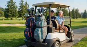 Colourful junior golf bags for teenagers featuring ergonomic dual straps for optimal comfort.
