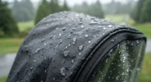 Close-up view of durable, water-resistant material used in a premium golf bag rain cover.