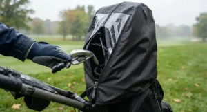 Waterproof golf bag rain cover featuring quick-access zippers for easy club selection in wet weather