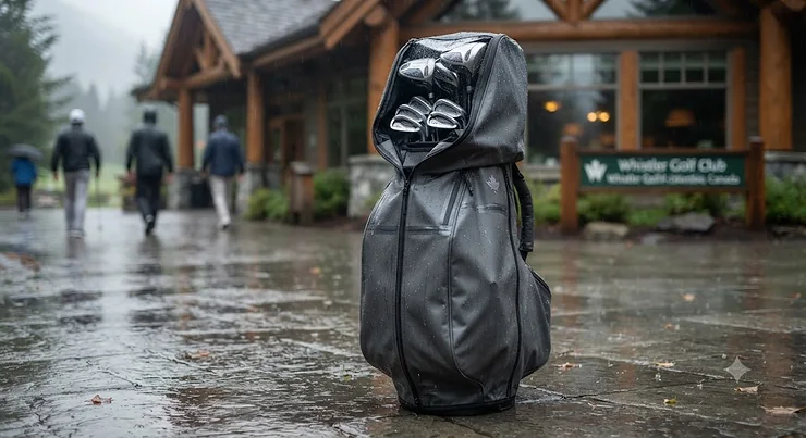 Waterproof golf bag rain cover protecting clubs during unpredictable Canadian weather. golf bag rain covers for travel