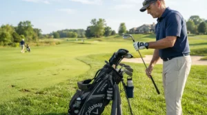A compact golf cooler attachment fitted neatly onto a golfer's bag for a quick nine holes.