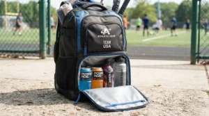 Showing the beverage capacity of a golf bag cooler attachment for cans packed for a Canadian weekend tournament.