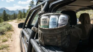 Refreshing drinks kept cold inside golf cart cooler attachments on a warm summer day in Nova Scotia.