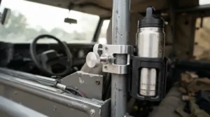 An illustration showing golf cart cooler attachments secured tightly with a durable cart bar clamp.